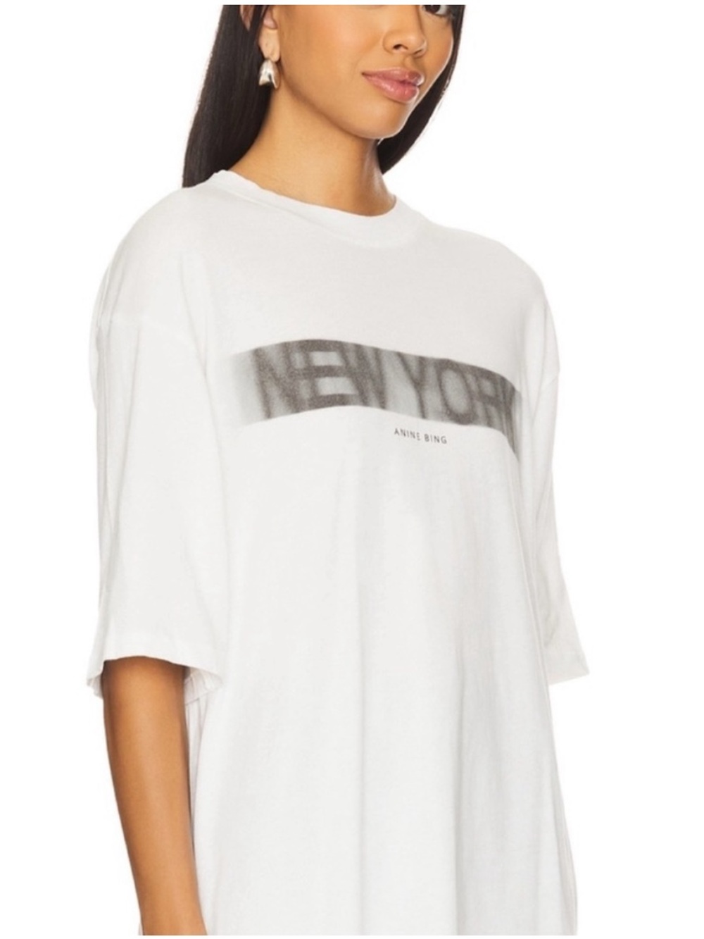 ANINE BING White Crewneck Carson Blur Tee with 'NEW YORK' - Picture 9 of 11